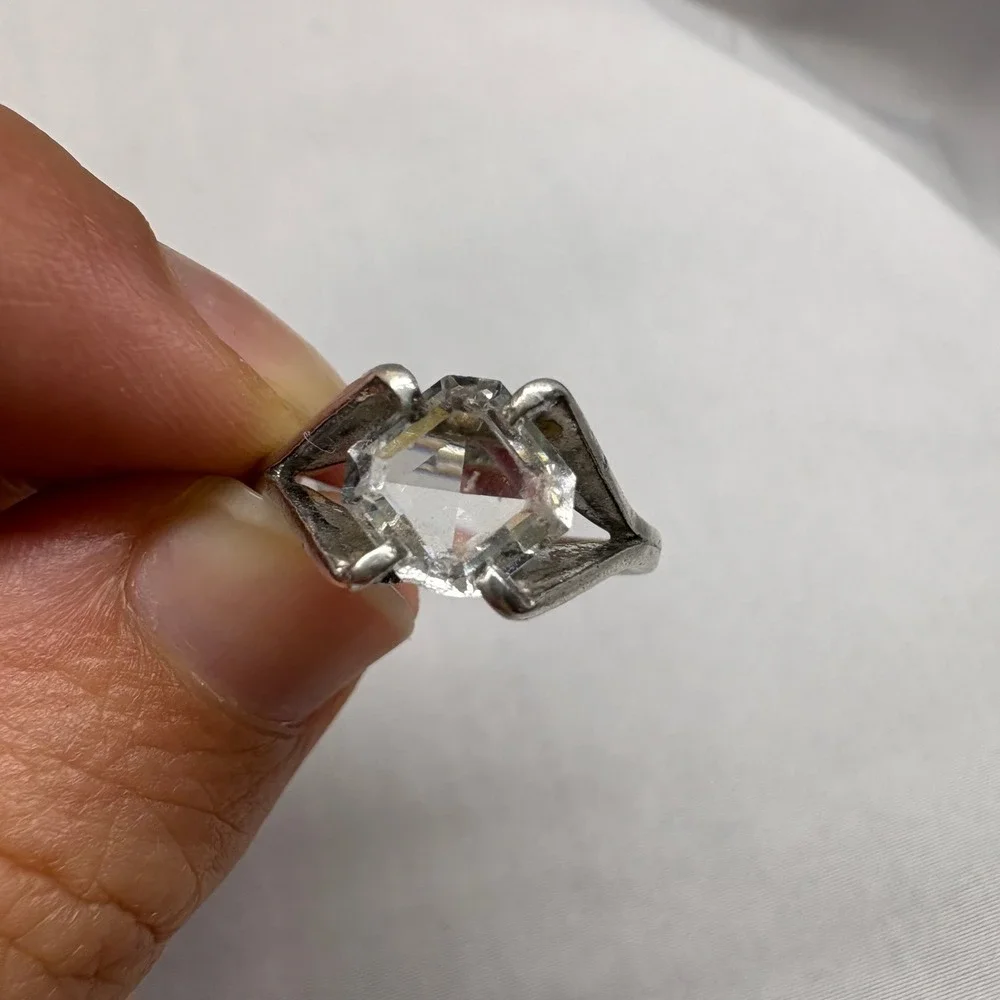 Espo Glass Ring Womens Size 5 Silver Fair Vintage Sterling Statement Geometric